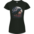 A T-Rex in Front of the Moon Dinosaurs Womens Petite Cut T-Shirt Black
