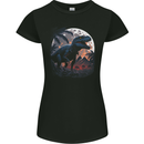 A T-Rex in Front of the Moon Dinosaurs Womens Petite Cut T-Shirt Black