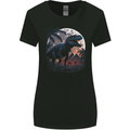A T-Rex in Front of the Moon Dinosaurs Womens Wider Cut T-Shirt Black