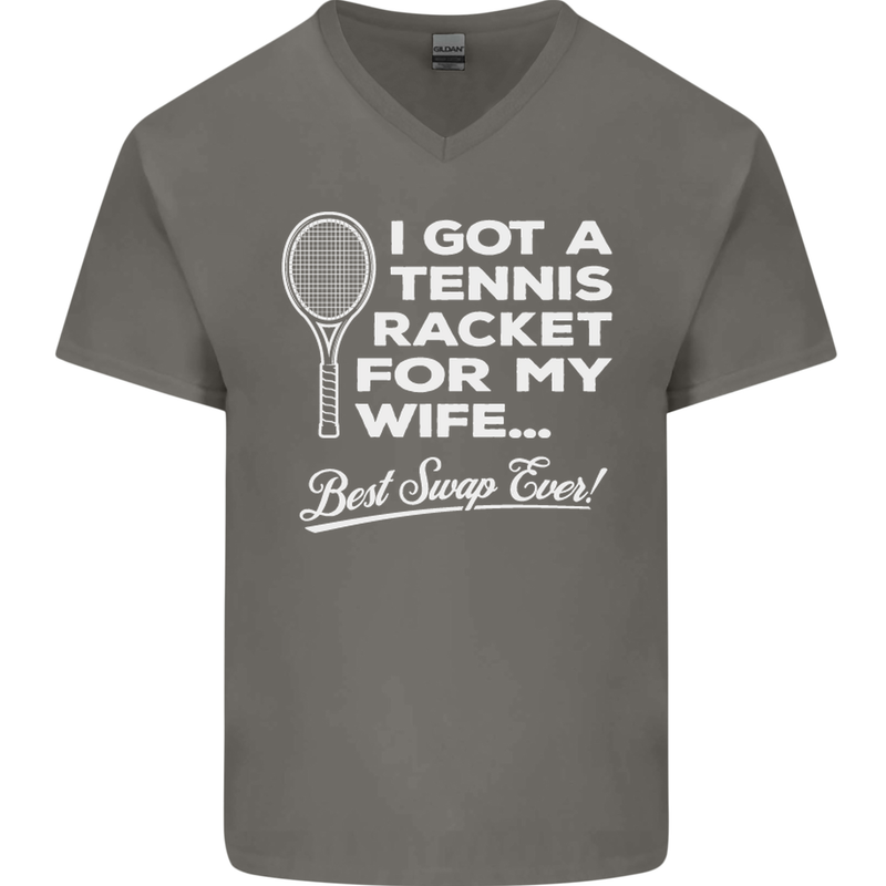 A Tennis Racket for My Wife Best Swap Ever! Mens V-Neck Cotton T-Shirt Charcoal