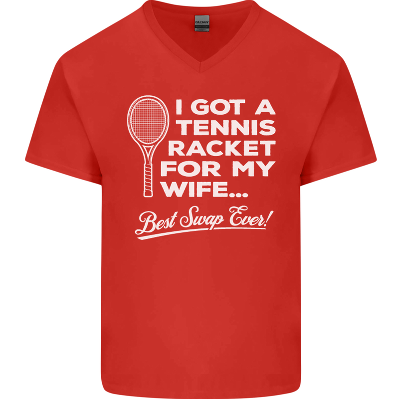 A Tennis Racket for My Wife Best Swap Ever! Mens V-Neck Cotton T-Shirt Red