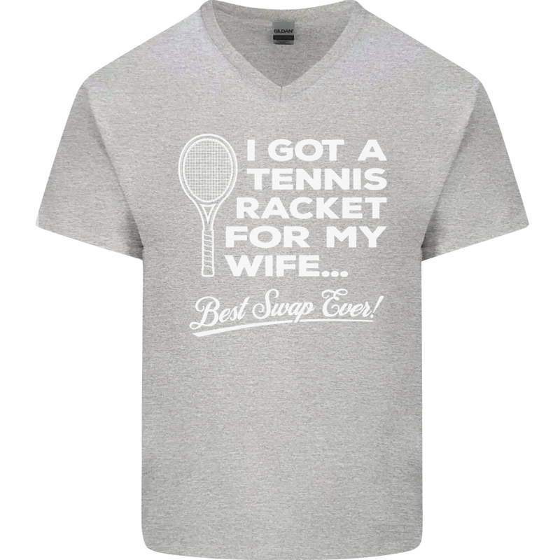 A Tennis Racket for My Wife Best Swap Ever! Mens V-Neck Cotton T-Shirt White