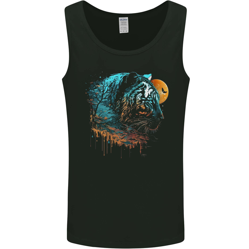 A Tiger and Moon Mens Vest Tank Top Black