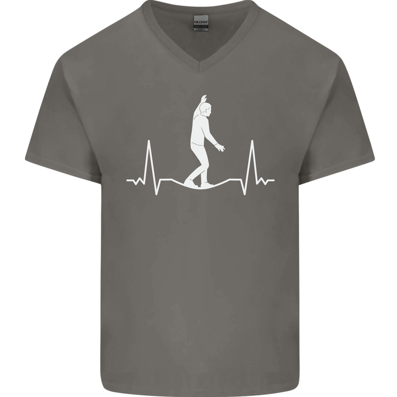 A Tightrope Walker Walking Funambulism Mens V-Neck Cotton T-Shirt Charcoal