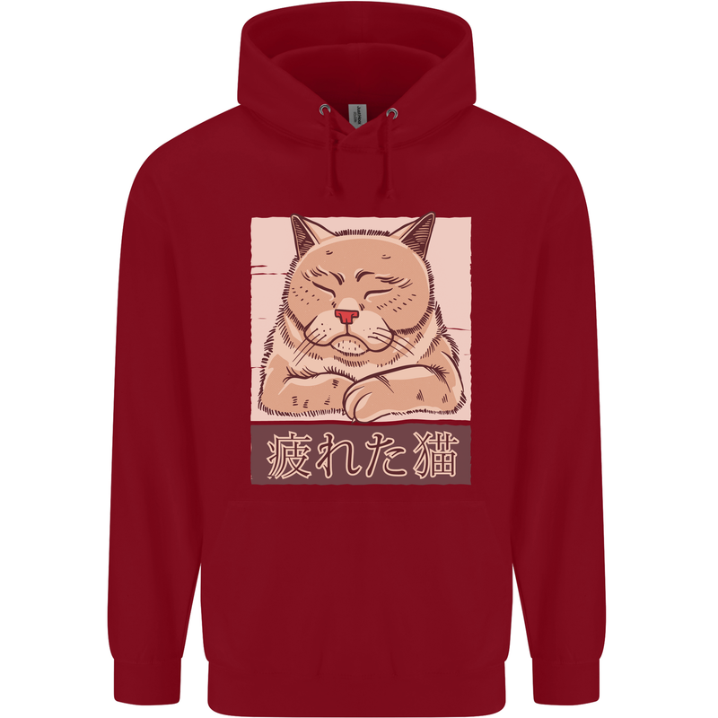 A Tired Cat Childrens Kids Hoodie Red