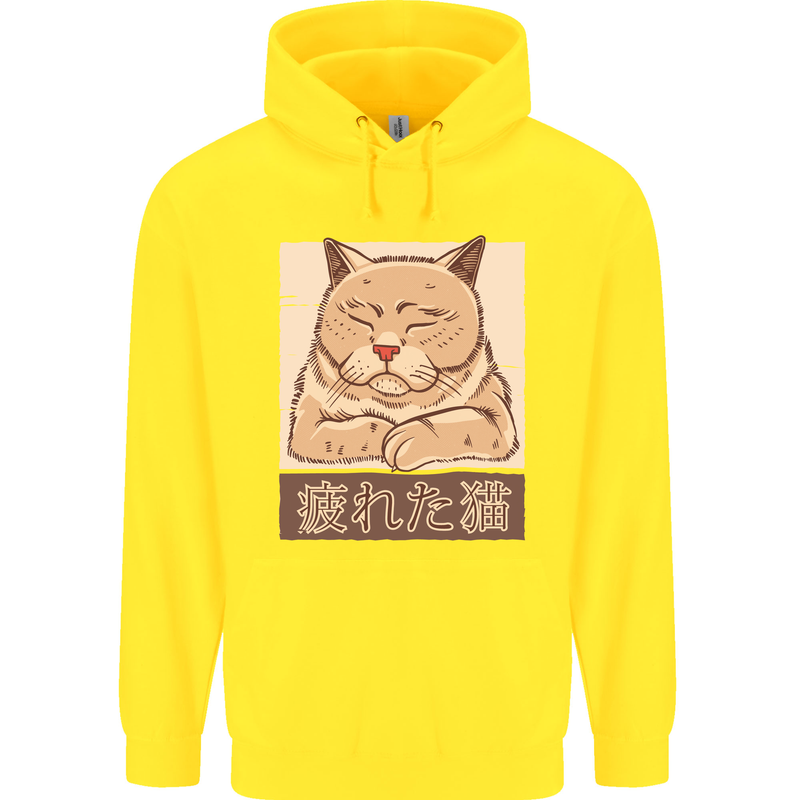 A Tired Cat Childrens Kids Hoodie Yellow