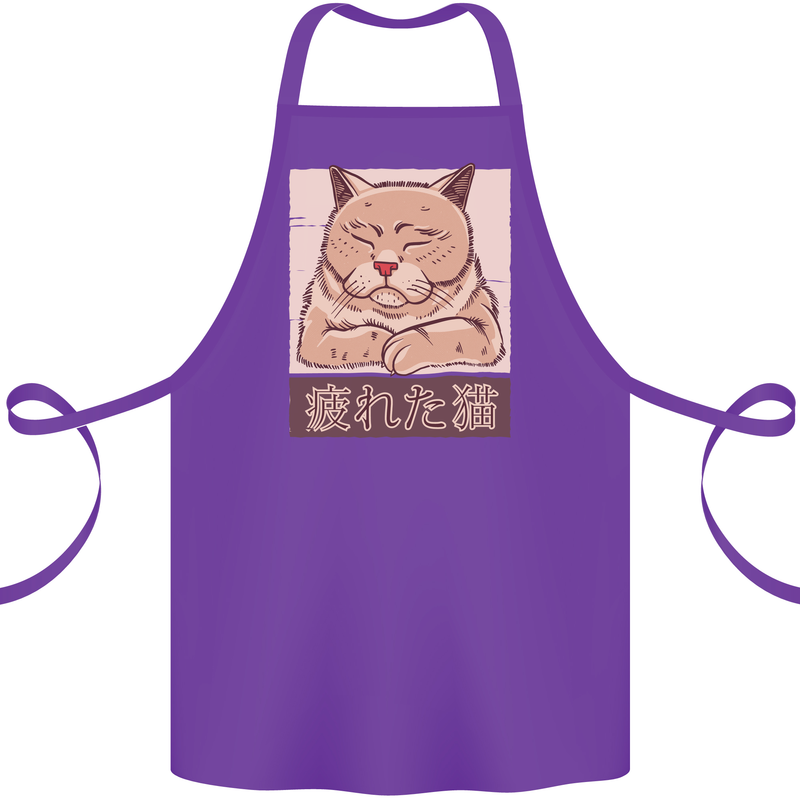 A Tired Cat Cotton Apron 100% Organic Purple