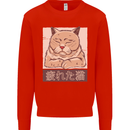 A Tired Cat Kids Sweatshirt Jumper Bright Red