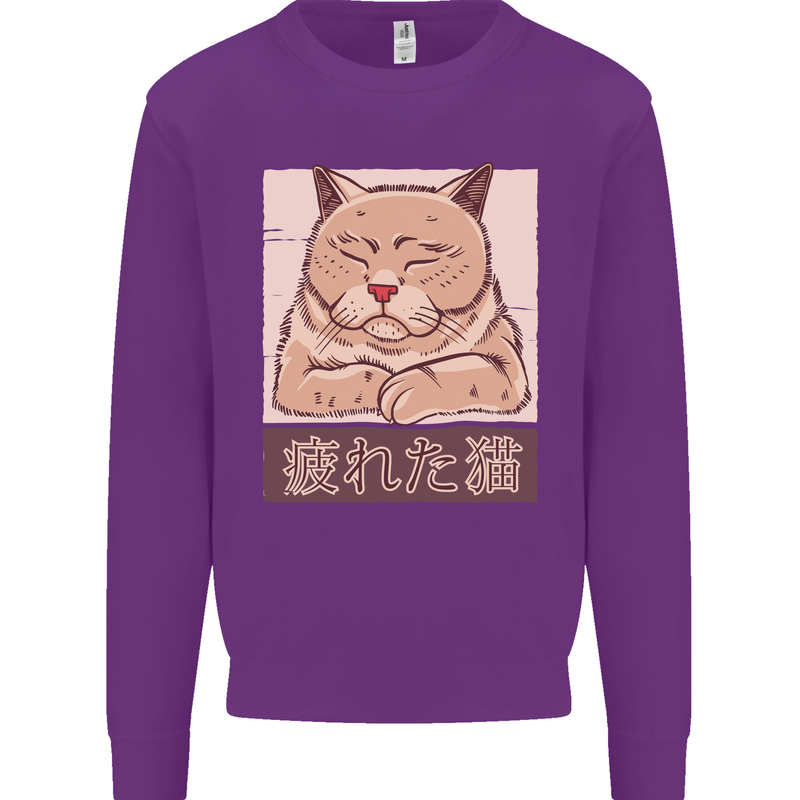 A Tired Cat Kids Sweatshirt Jumper Purple