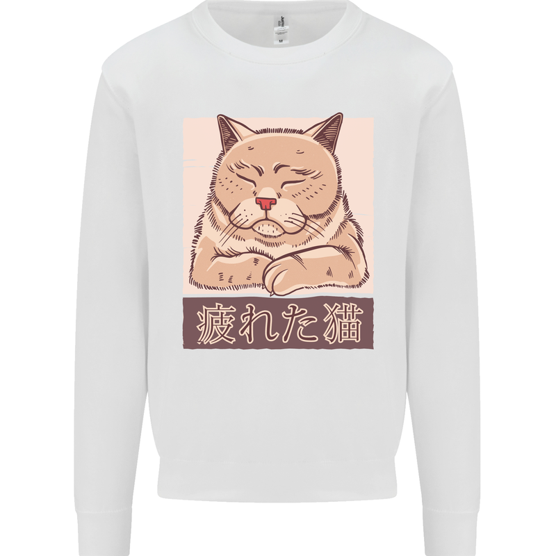 A Tired Cat Kids Sweatshirt Jumper White