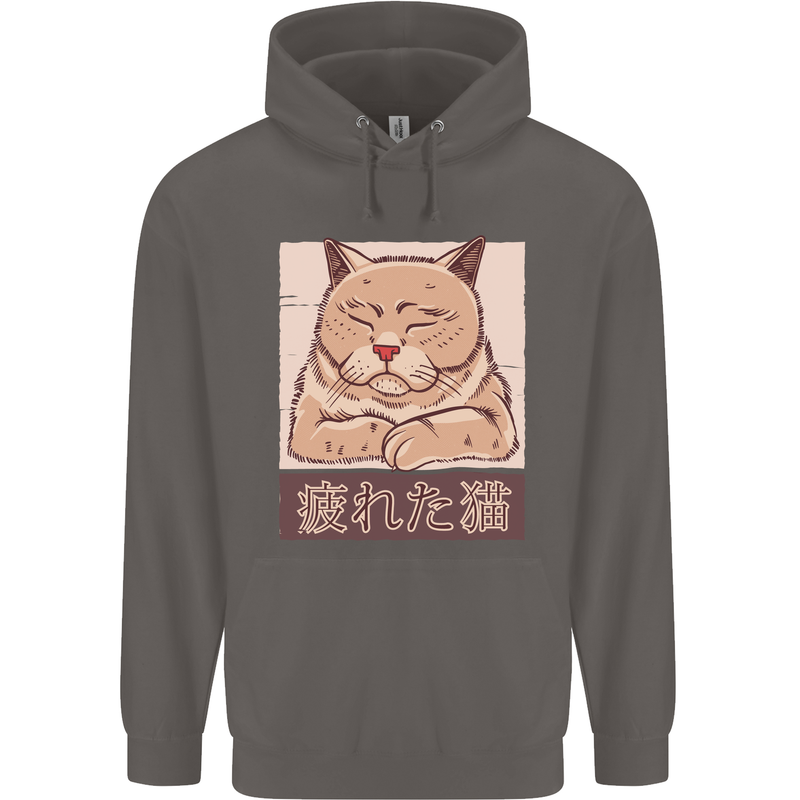 A Tired Cat Mens 80% Cotton Hoodie Charcoal