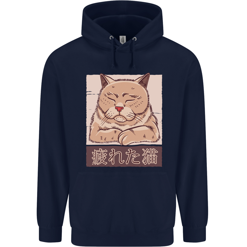 A Tired Cat Mens 80% Cotton Hoodie Navy Blue