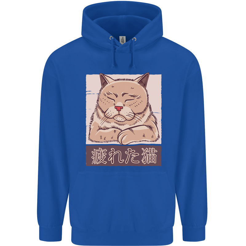 A Tired Cat Mens 80% Cotton Hoodie Royal Blue