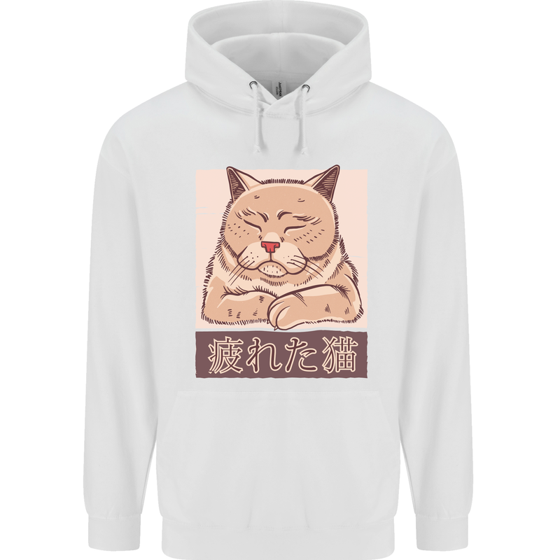 A Tired Cat Mens 80% Cotton Hoodie White