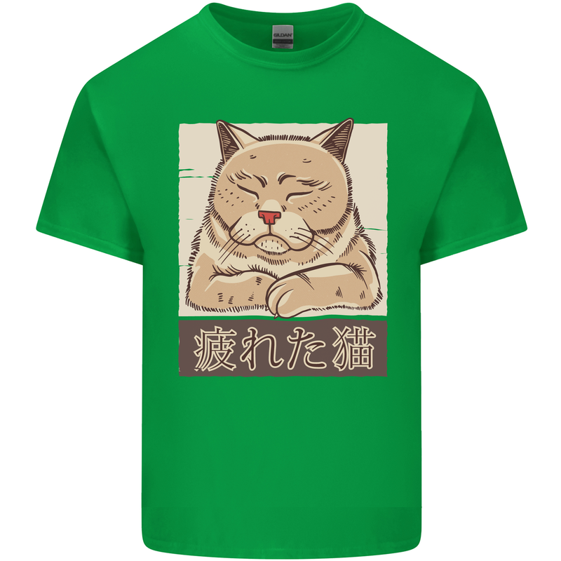 A Tired Cat Mens Cotton T-Shirt Tee Top Irish Green
