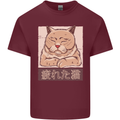 A Tired Cat Mens Cotton T-Shirt Tee Top Maroon