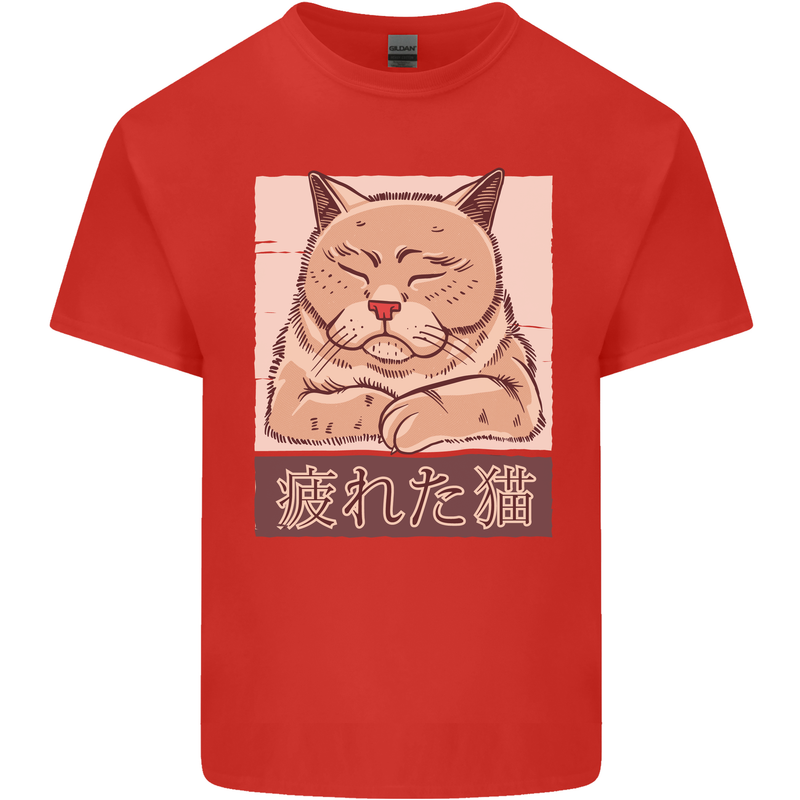 A Tired Cat Mens Cotton T-Shirt Tee Top Red