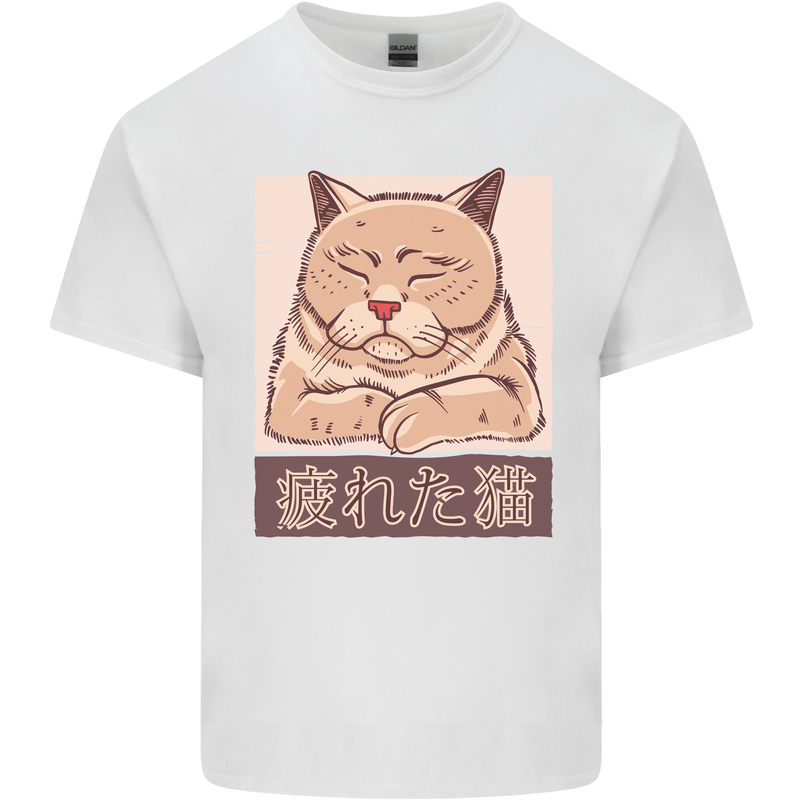 A Tired Cat Mens Cotton T-Shirt Tee Top White