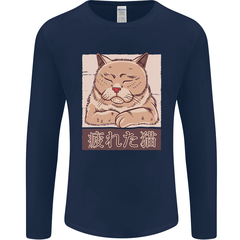 A Tired Cat Mens Long Sleeve T-Shirt Navy Blue