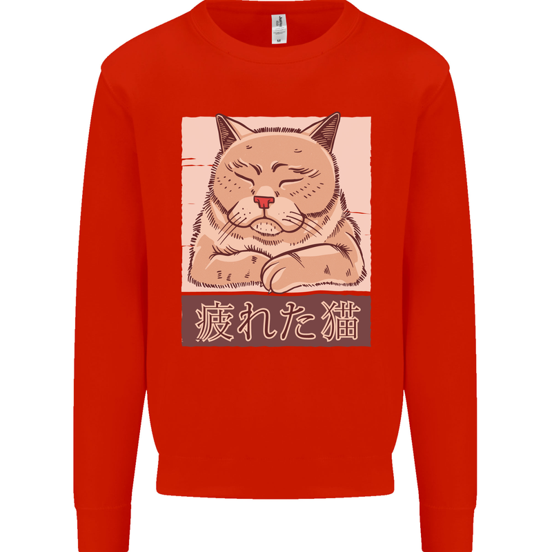 A Tired Cat Mens Sweatshirt Jumper Bright Red