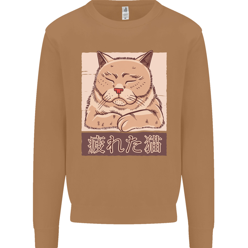 A Tired Cat Mens Sweatshirt Jumper Caramel Latte