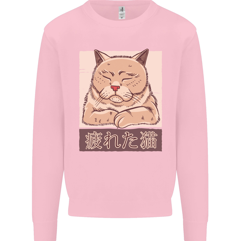 A Tired Cat Mens Sweatshirt Jumper Light Pink