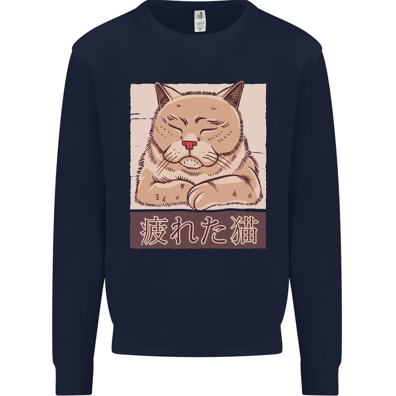 A Tired Cat Mens Sweatshirt Jumper Navy Blue