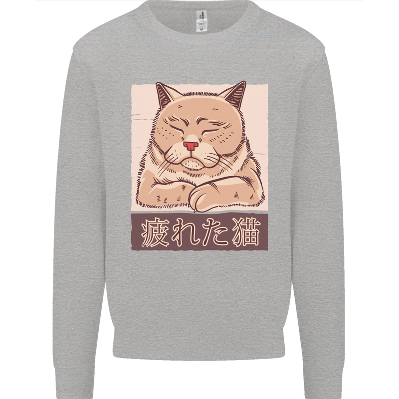 A Tired Cat Mens Sweatshirt Jumper Sports Grey