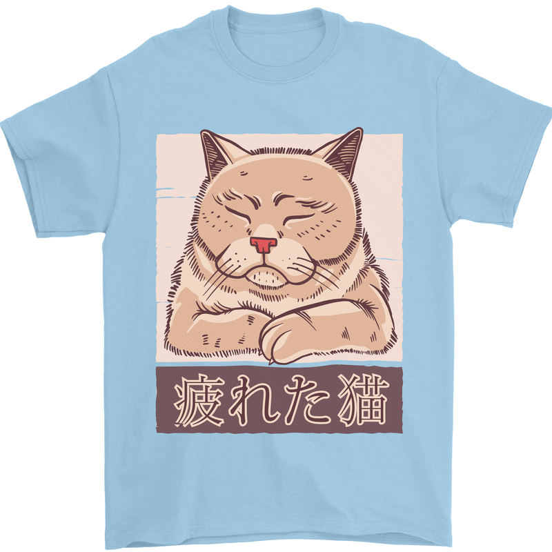 A Tired Cat Mens T-Shirt 100% Cotton Light Blue