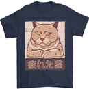 A Tired Cat Mens T-Shirt 100% Cotton Navy Blue