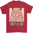 A Tired Cat Mens T-Shirt 100% Cotton Red