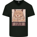A Tired Cat Mens V-Neck Cotton T-Shirt Black
