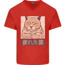 A Tired Cat Mens V-Neck Cotton T-Shirt Red