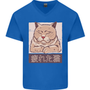 A Tired Cat Mens V-Neck Cotton T-Shirt Royal Blue