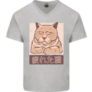 A Tired Cat Mens V-Neck Cotton T-Shirt Sports Grey