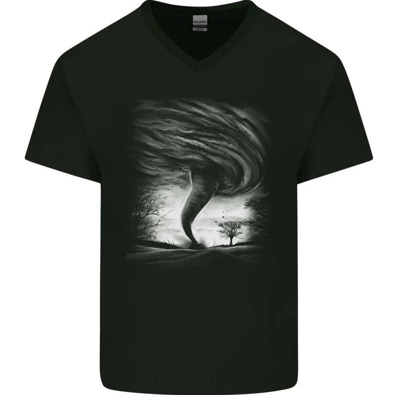 A Tornado Storm Chaser Extreme Weather Mens V-Neck Cotton T-Shirt Black
