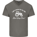 A Tractor for My Wife Funny Farming Farmer Mens V-Neck Cotton T-Shirt Charcoal