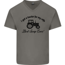 A Tractor for My Wife Funny Farming Farmer Mens V-Neck Cotton T-Shirt Charcoal