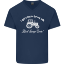A Tractor for My Wife Funny Farming Farmer Mens V-Neck Cotton T-Shirt Navy Blue