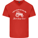 A Tractor for My Wife Funny Farming Farmer Mens V-Neck Cotton T-Shirt Red