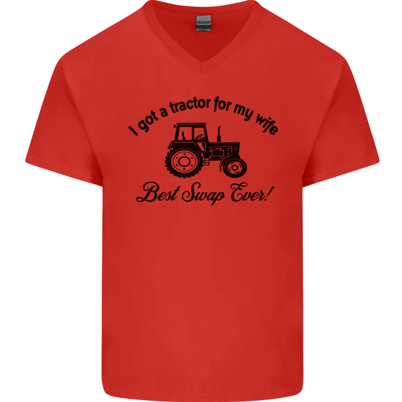 A Tractor for My Wife Funny Farming Farmer Mens V-Neck Cotton T-Shirt Red