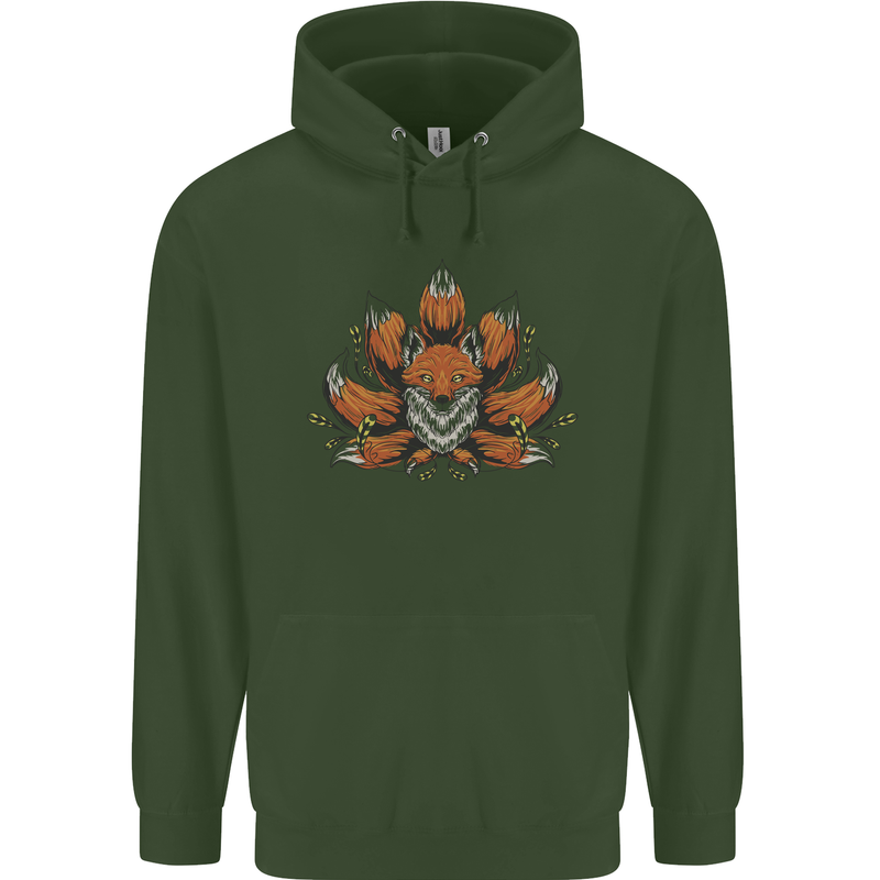 A Trippy Fox With Seven Tails Childrens Kids Hoodie Forest Green