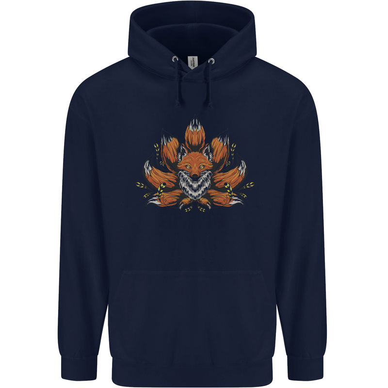 A Trippy Fox With Seven Tails Childrens Kids Hoodie Navy Blue