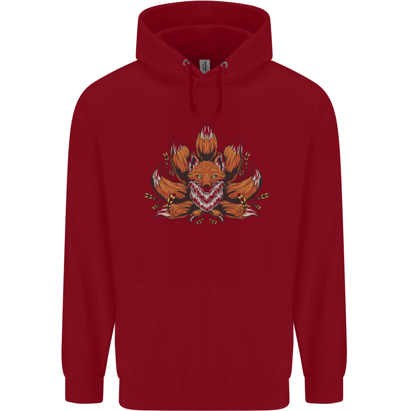 A Trippy Fox With Seven Tails Childrens Kids Hoodie Red