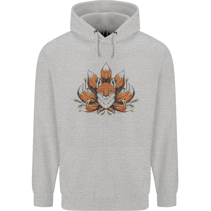 A Trippy Fox With Seven Tails Childrens Kids Hoodie Sports Grey