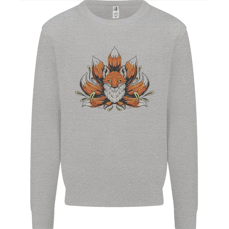 A Trippy Fox With Seven Tails Kids Sweatshirt Jumper Sports Grey