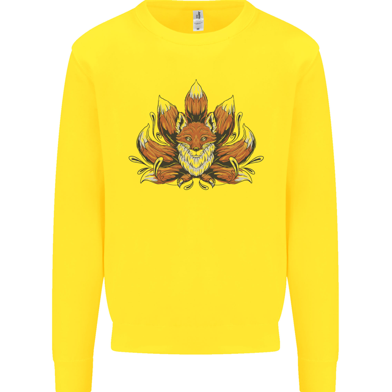 A Trippy Fox With Seven Tails Kids Sweatshirt Jumper Yellow