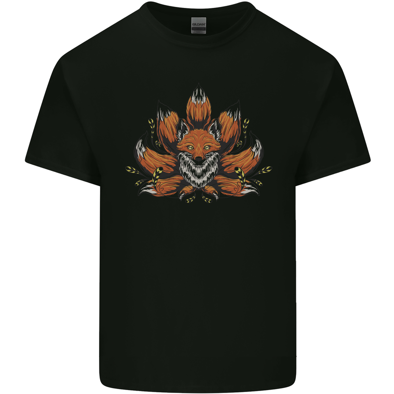 A Trippy Fox With Seven Tails Mens Cotton T-Shirt Tee Top Black