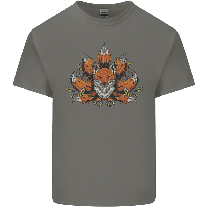 A Trippy Fox With Seven Tails Mens Cotton T-Shirt Tee Top Charcoal