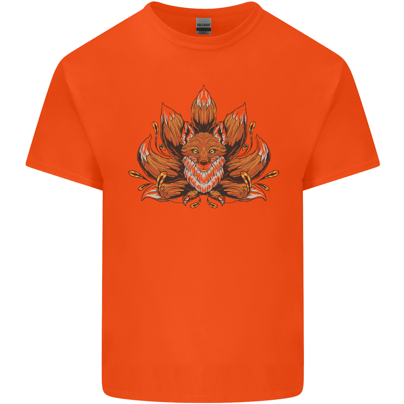 A Trippy Fox With Seven Tails Mens Cotton T-Shirt Tee Top Orange